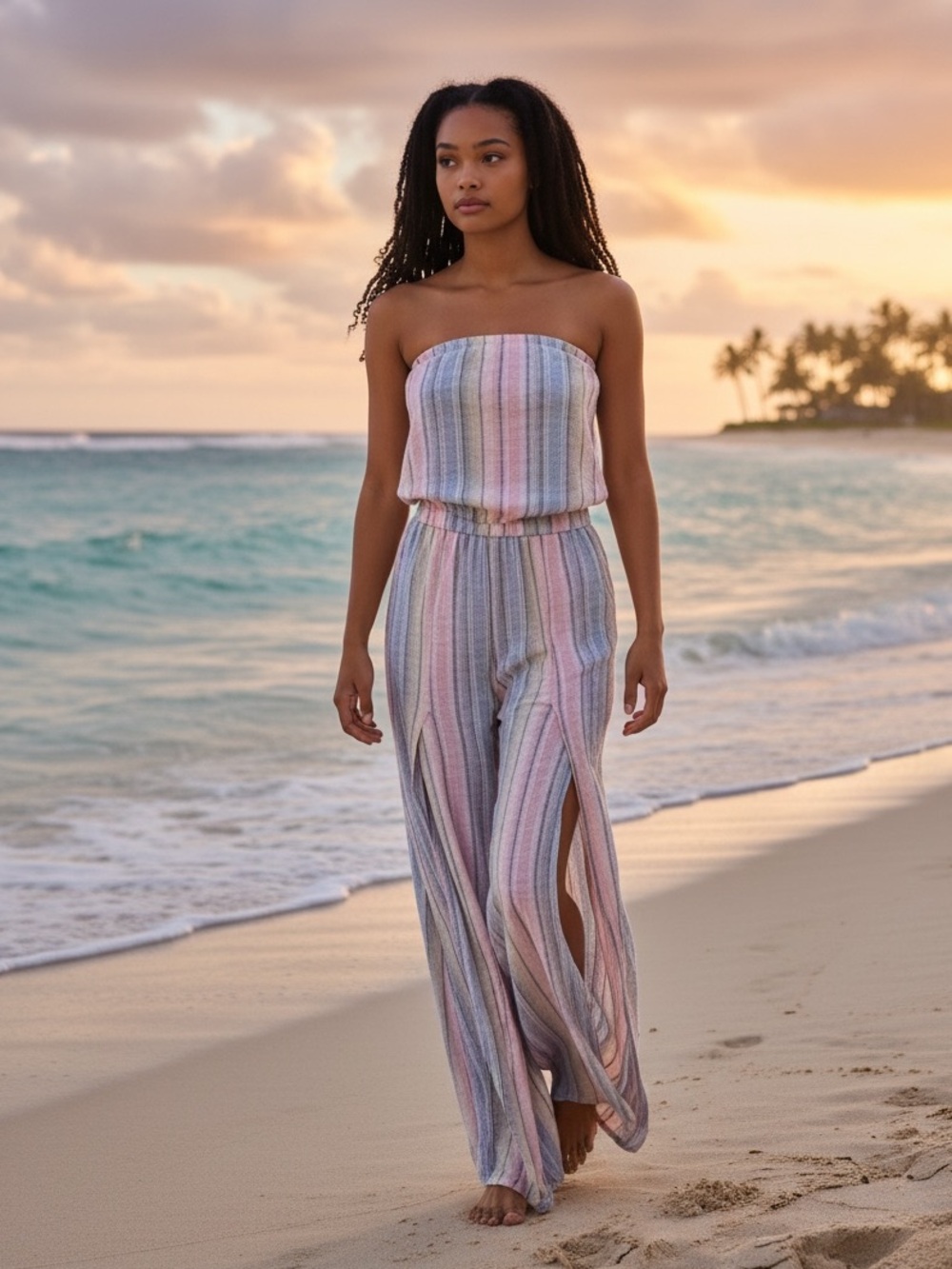 Drew “Emerson” Strapless Tulip Leg Linen Jumpsuit NWT